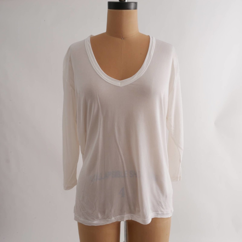 white silk t-shirt | Vintage Winter Silks pure white v-neck paper-thin tee XL - Picture 5 of 9